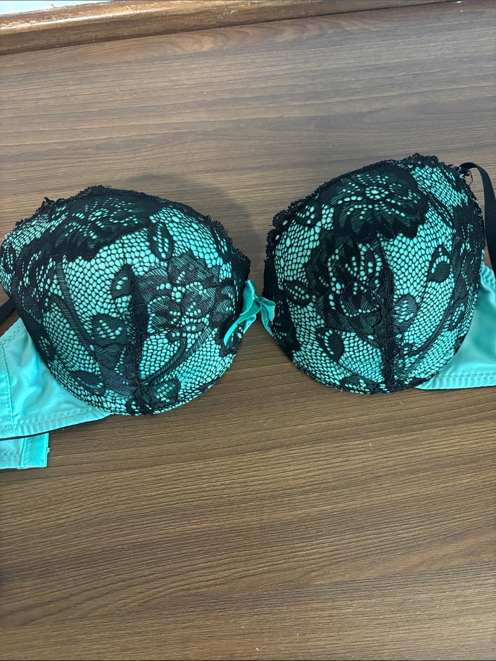 Teal and Black Lace Push-Up Bra - Women Intimates & Sleepwear